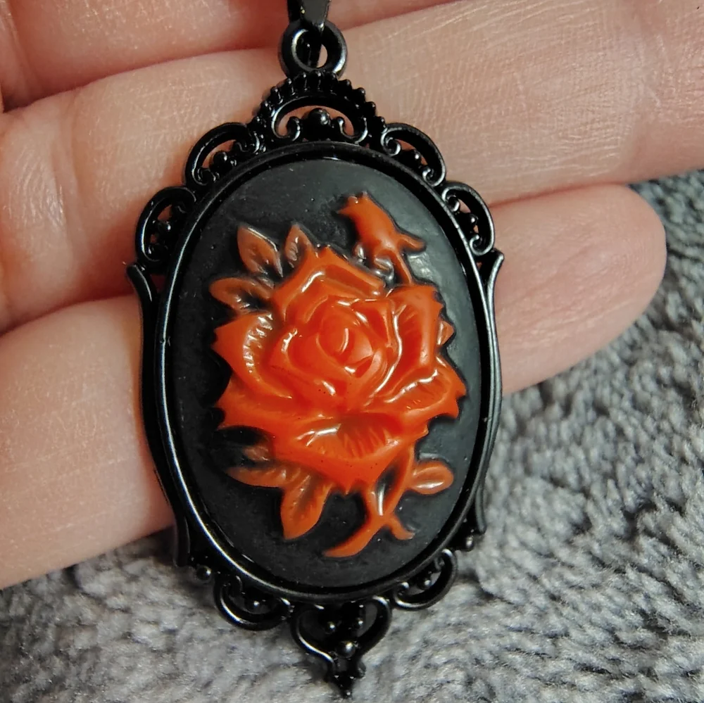 Not For Sale - Vintage-Inspired Black and Red Cameo Pendant Necklace